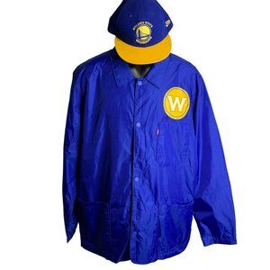 Levis Golden State Warriors Jacket Hat Bundle XXL Blue Windbreaker Snapback NEW